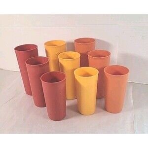 EUC Complete  9 Pc Vintage Tupperware Tumblers Cups Harvest Colors  Stackable